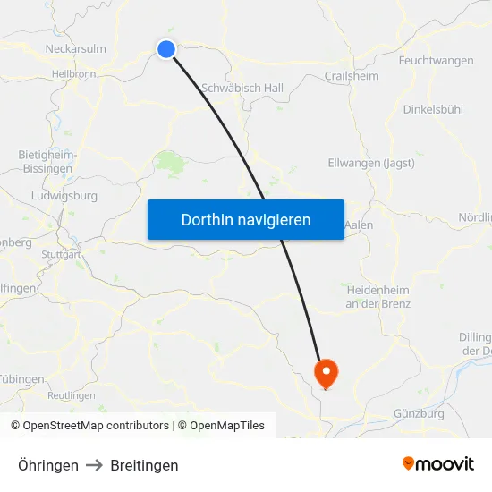 Öhringen to Breitingen map