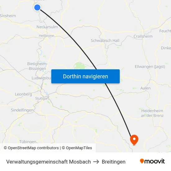 Verwaltungsgemeinschaft Mosbach to Breitingen map