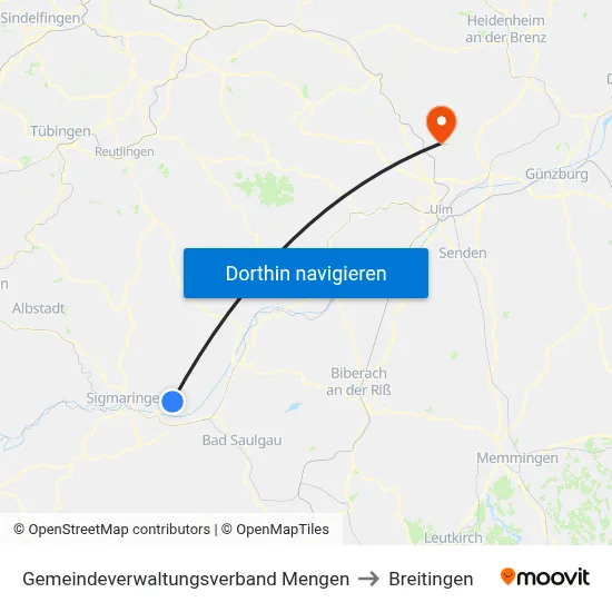 Gemeindeverwaltungsverband Mengen to Breitingen map