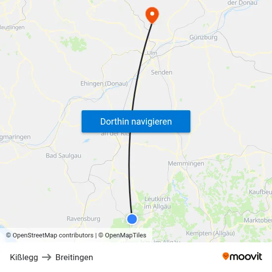 Kißlegg to Breitingen map