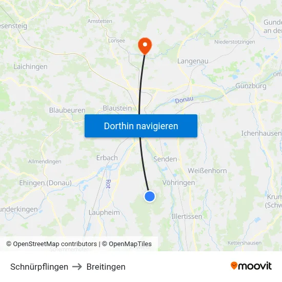 Schnürpflingen to Breitingen map