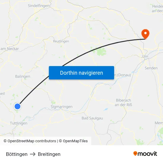 Böttingen to Breitingen map