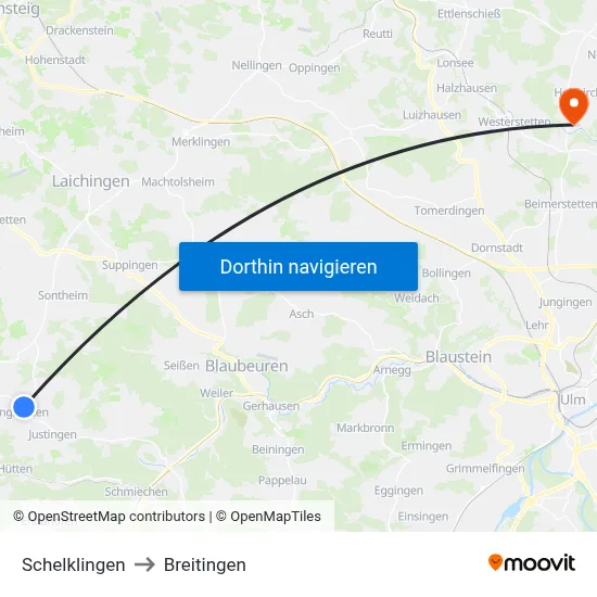 Schelklingen to Breitingen map