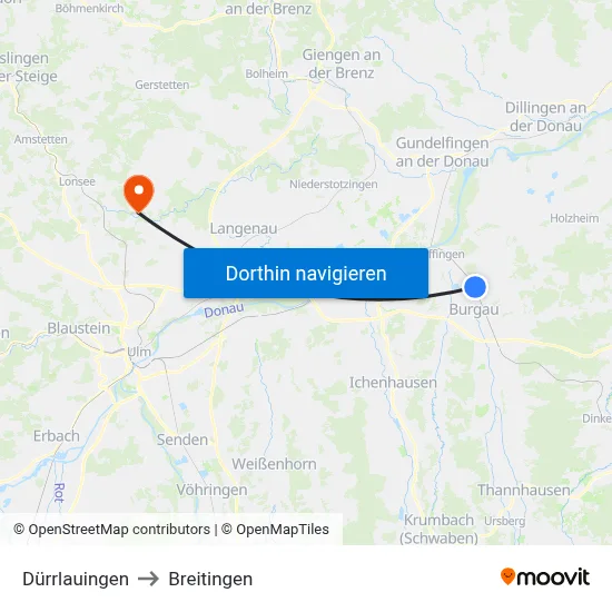 Dürrlauingen to Breitingen map