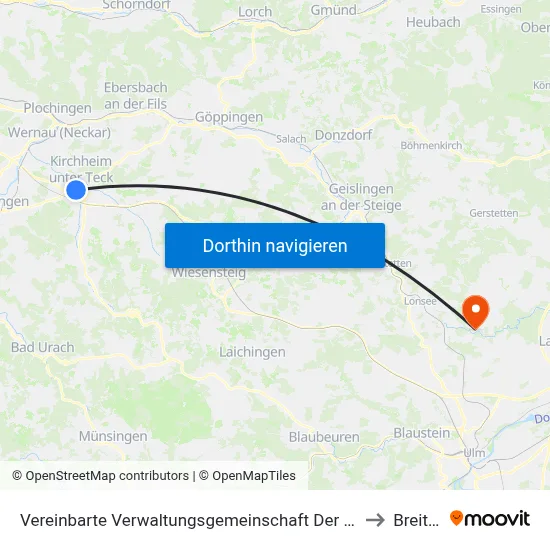 Vereinbarte Verwaltungsgemeinschaft Der Stadt Kirchheim Unter Teck to Breitingen map