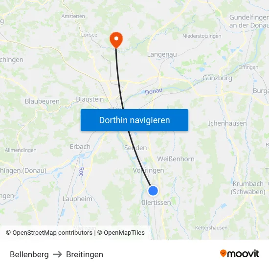 Bellenberg to Breitingen map