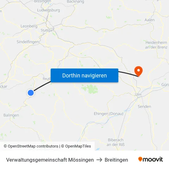 Verwaltungsgemeinschaft Mössingen to Breitingen map