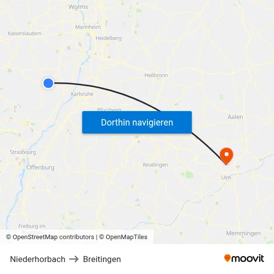 Niederhorbach to Breitingen map