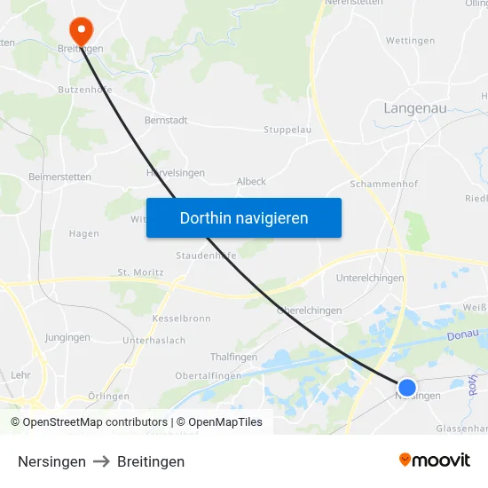 Nersingen to Breitingen map