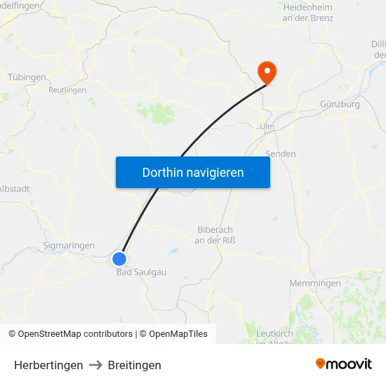 Herbertingen to Breitingen map
