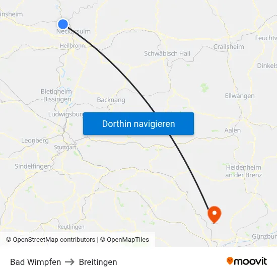 Bad Wimpfen to Breitingen map