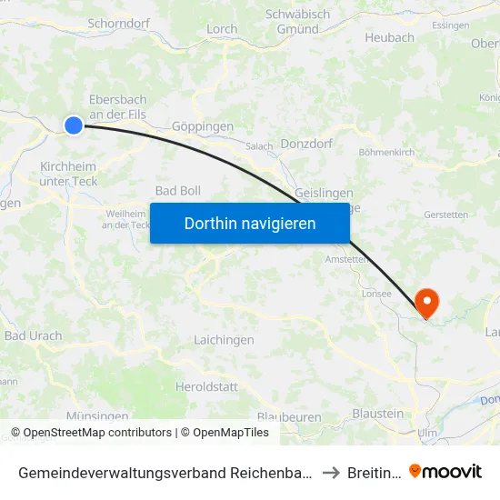Gemeindeverwaltungsverband Reichenbach An Der Fils to Breitingen map