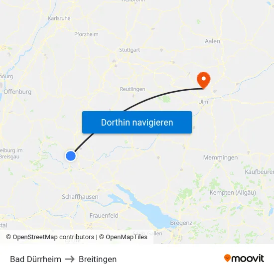Bad Dürrheim to Breitingen map
