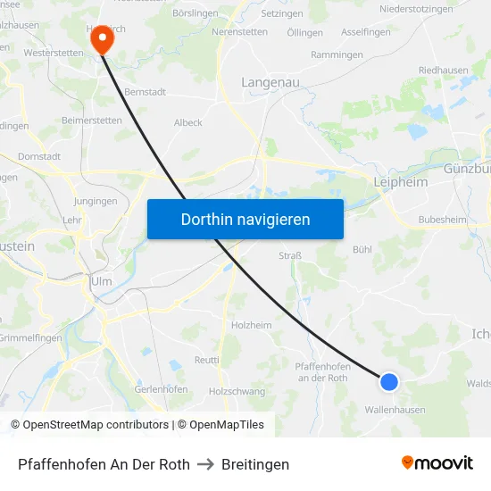 Pfaffenhofen An Der Roth to Breitingen map