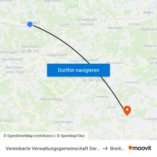 Vereinbarte Verwaltungsgemeinschaft Der Stadt Schorndorf to Breitingen map