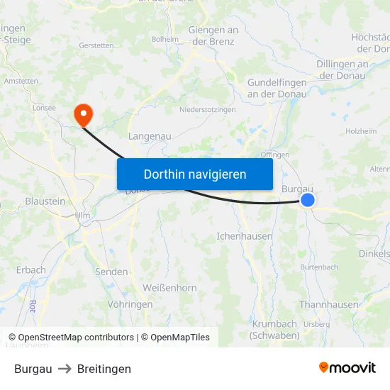 Burgau to Breitingen map