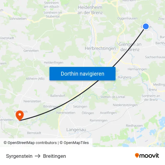 Syrgenstein to Breitingen map