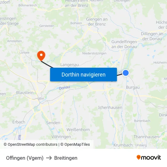 Offingen (Vgem) to Breitingen map