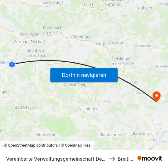 Vereinbarte Verwaltungsgemeinschaft Der Stadt Nürtingen to Breitingen map