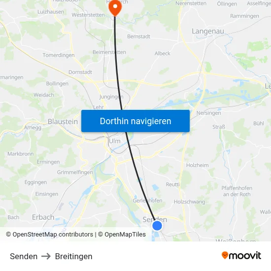 Senden to Breitingen map