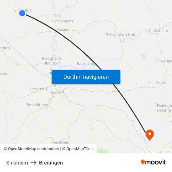Sinsheim to Breitingen map