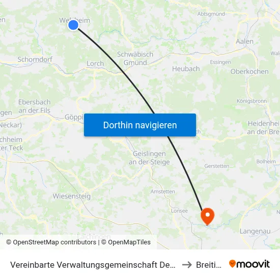 Vereinbarte Verwaltungsgemeinschaft Der Stadt Welzheim to Breitingen map