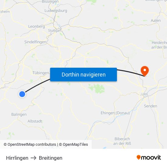 Hirrlingen to Breitingen map