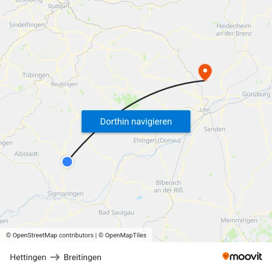 Hettingen to Breitingen map