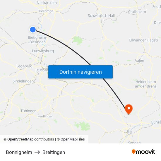 Bönnigheim to Breitingen map