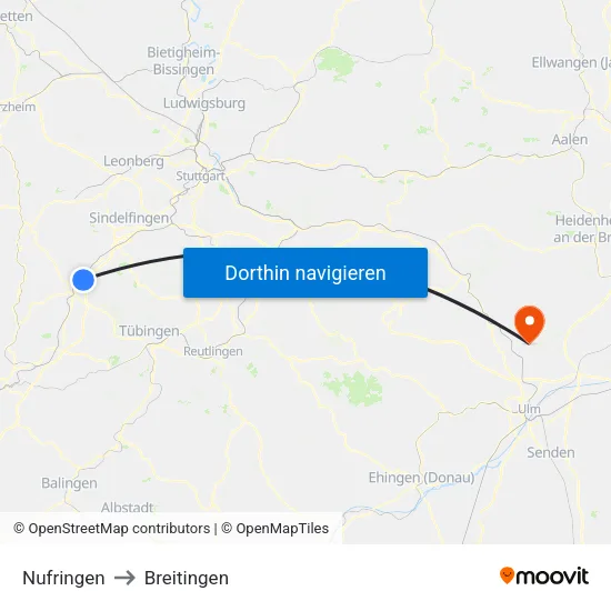 Nufringen to Breitingen map