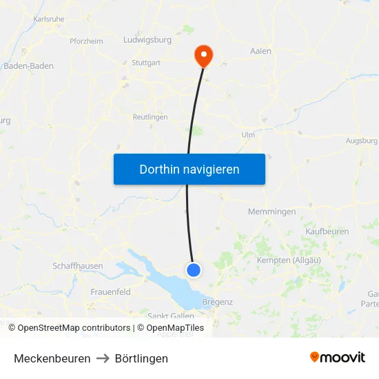 Meckenbeuren to Börtlingen map