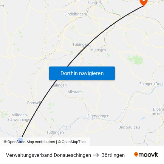 Verwaltungsverband Donaueschingen to Börtlingen map