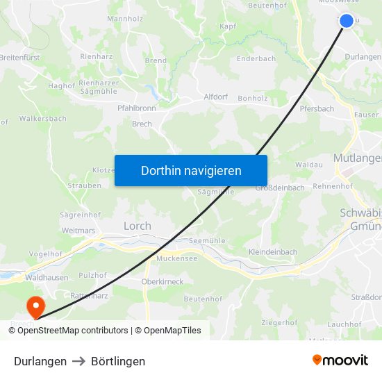 Durlangen to Börtlingen map