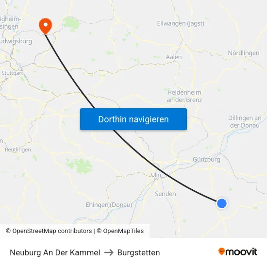 Neuburg An Der Kammel to Burgstetten map
