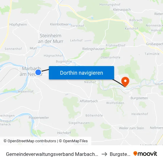 Gemeindeverwaltungsverband Marbach am Neckar to Burgstetten map