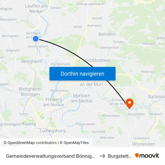 Gemeindeverwaltungsverband Bönnigheim to Burgstetten map