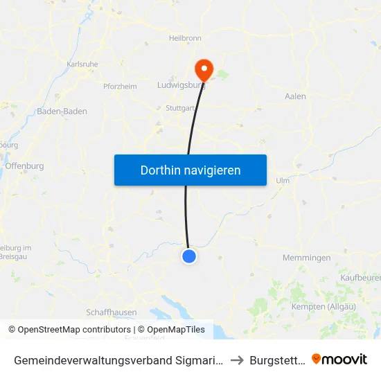 Gemeindeverwaltungsverband Sigmaringen to Burgstetten map