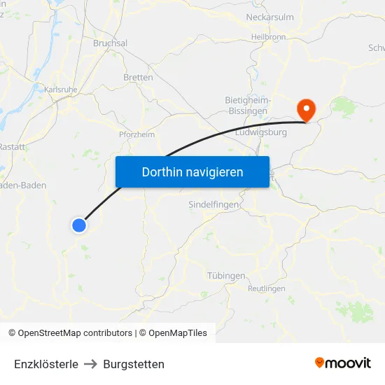 Enzklösterle to Burgstetten map