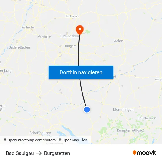 Bad Saulgau to Burgstetten map