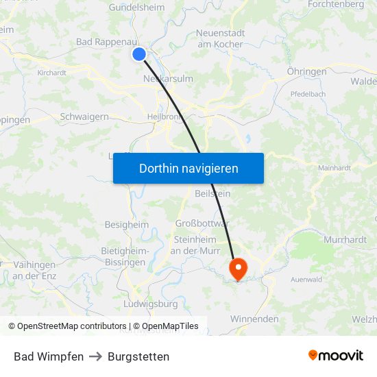 Bad Wimpfen to Burgstetten map