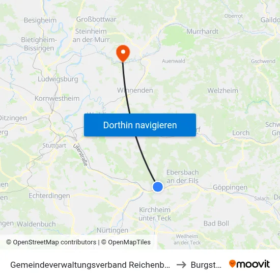 Gemeindeverwaltungsverband Reichenbach An Der Fils to Burgstetten map