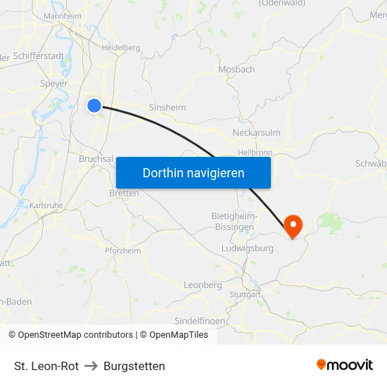 St. Leon-Rot to Burgstetten map
