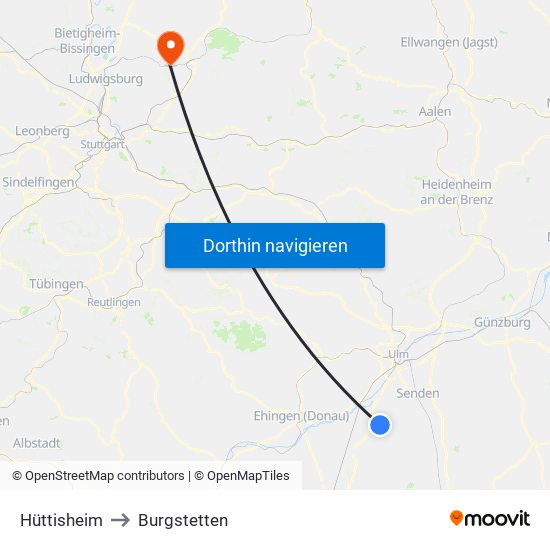 Hüttisheim to Burgstetten map