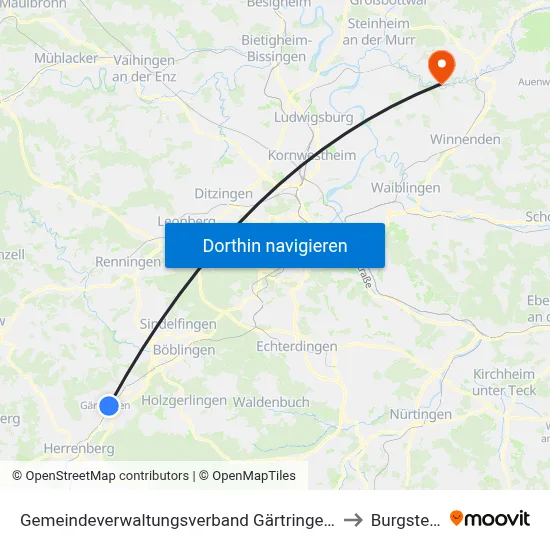 Gemeindeverwaltungsverband Gärtringen/Ehningen to Burgstetten map