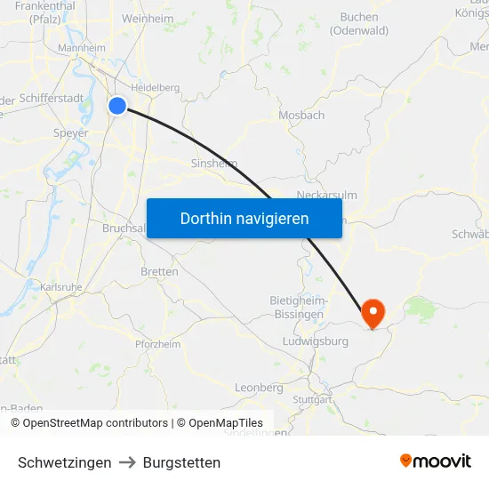 Schwetzingen to Burgstetten map