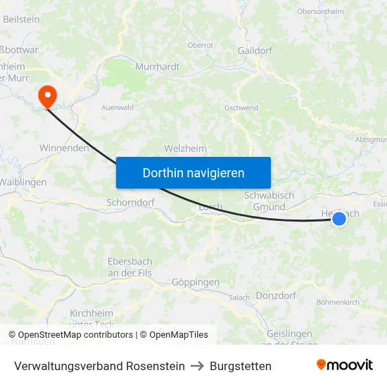 Verwaltungsverband Rosenstein to Burgstetten map