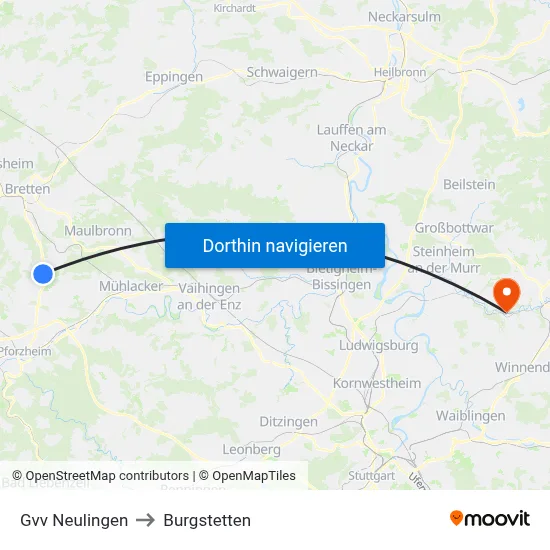 Gvv Neulingen to Burgstetten map