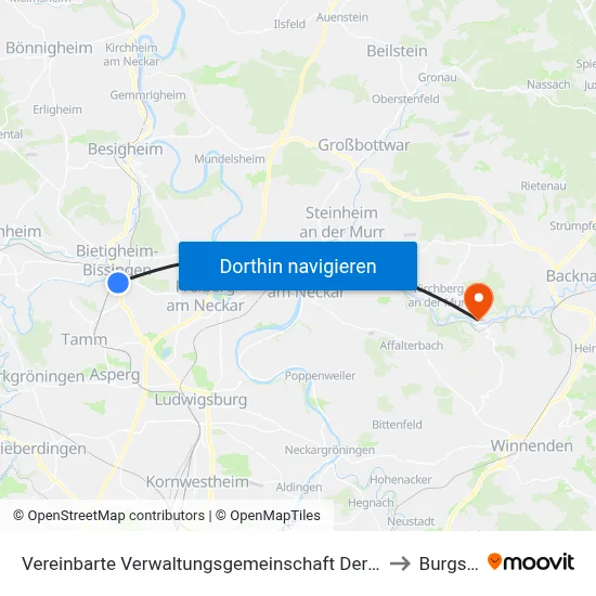Vereinbarte Verwaltungsgemeinschaft Der Stadt Bietigheim-Bissingen to Burgstetten map