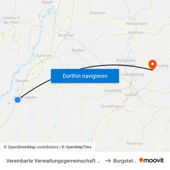 Vereinbarte Verwaltungsgemeinschaft Sinzheim to Burgstetten map