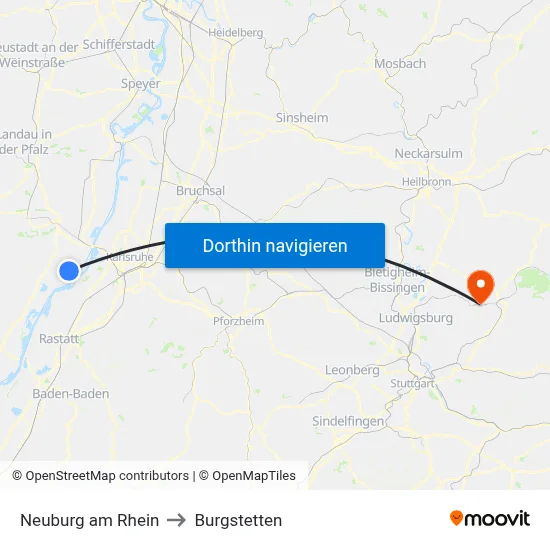 Neuburg am Rhein to Burgstetten map
